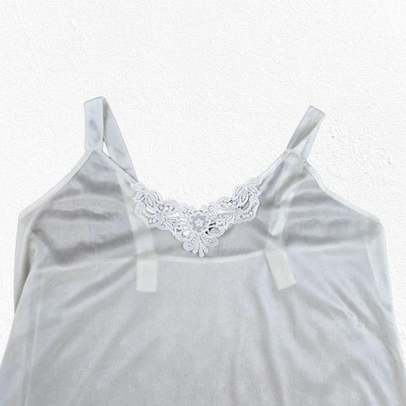 Vintage White Lace Trim Nylon Slip Dress Size Large 1970s 1980s Lingerie - Picture 3 of 8